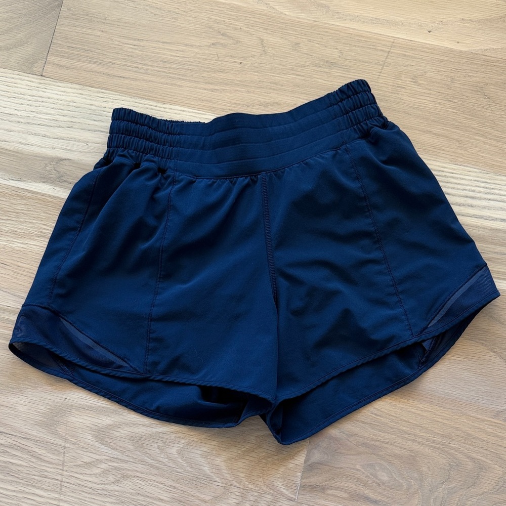 Lululemon Navy Hotty Hot Shorts 4 inch High Rise